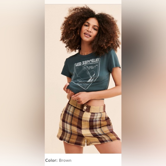 Free People Pants - Free People ISLA Plaid Brown and Tan Shorts Size 12, fits more like a Size 10